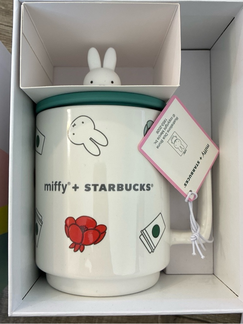 White Ceramic Bunny Lid Mug - White & Teal